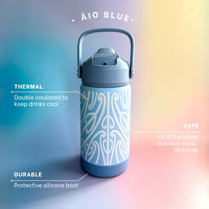 Kai: Āio Blue Stainless Steel Kids Drink Bottle - Pēpi Eats