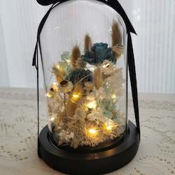 Homeware: Glass Flower Dome - Blue Wood (with seed lights)