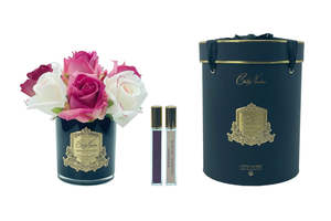 Premium Bouquet - Mixed Magenta & Blush Rose Buds - Dark Glass - MBG01