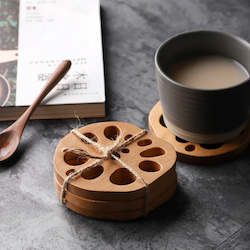 Homeware: Wooden Lotus Coaster - set of 4