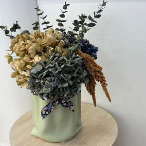 Homeware: Dried Hydrangea, Eucalyptus & Amaranthus Arrangement in Ceramic Bag Vase