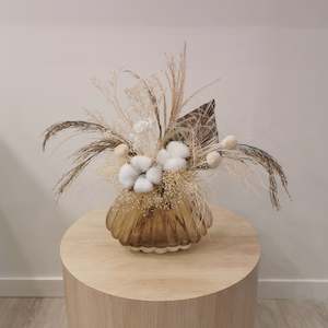 Dried Flower: Cotton Arrangement in Shell Vase
