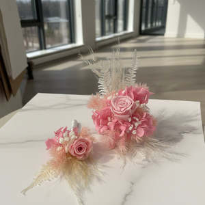 Wrist Corsages: Preserved Rose Wrist Corsage & Buttonhole Set