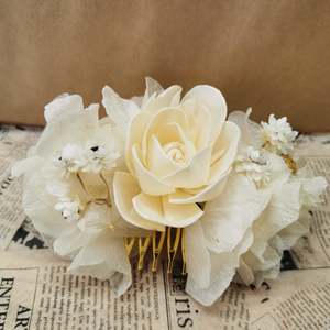 Wrist Corsages: Cream Hydrangea Hair Slide