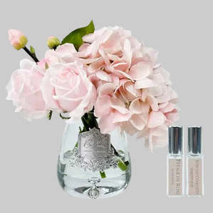 Best Sellers: COTE NOIRE TEA ROSE & HYDRANGEA BOUQUET CLEAR TEAR DROP GLASS - PINK - TRH03