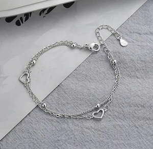 Valentines Day Gift Ideas: Double Loop Micro Heart Bracelet - Sterling Silver