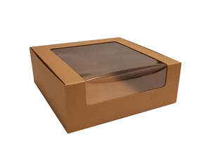 Cake Box With Window, 265x265x100mm (10x4") Natural Kraft each