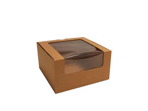 Cake Boxes Cardboard: Cake Box With Window, 180x180x100mm (7x4") Natural Kraft each