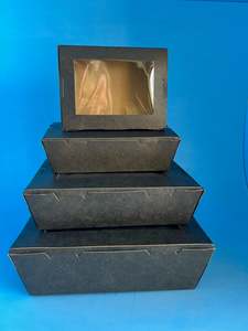 Food Boxes Trays Cardboard: Black Kraft X/Small Window Lunch Box (per 50)