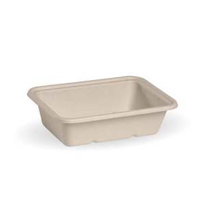 Biodegradable Compostable Containers: 600ml Rectangle Natural sugarcane container 125/slv 500/ctn