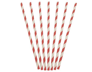 Straws: Red & White Stripe Paper Regular Straws 205x6mm 250/pkt 2500/ctn