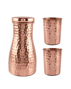 Handmade Copper Sugar Pot With 2 Glasses