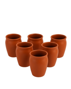 Earthenware: Terracotta Earthen Glazed Glasses - Set of 6 | 150 ml (Clay)