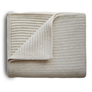 Linen: Beige Melange Knitted Ribbed Baby Blanket