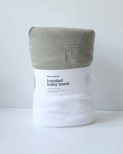 Care And Feed: Terry Hooded Baby Towel - Sage Contrast