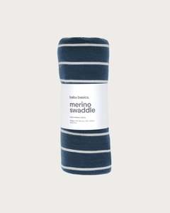 Blankets: Merino Swaddle Wrap - Denim Stripe