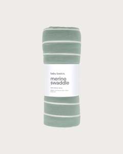Blankets: Merino Swaddle Wrap - Sage Stripe
