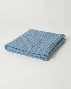 Merino Rib Knit Blanket - Sky Blue