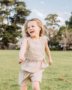 Organic Muslin Clothing: Muslin Evelyn Shorts - Oat