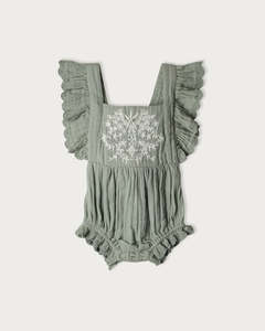 Organic Muslin Clothing: Muslin Evelyn Bodysuit - Matcha