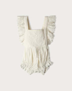 Organic Muslin Clothing: Muslin Evelyn Bodysuit - Vanilla