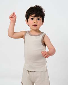 Tops: Cotton Singlet - Oat Contrast
