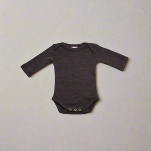 Merino Interlock Long-Sleeve Bodysuit - Charcoal - Newborn