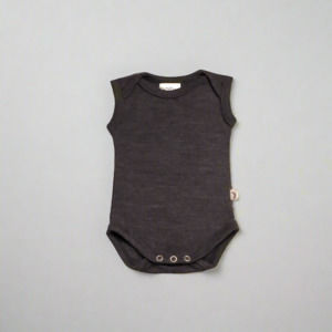 Merino Interlock Singlet Bodysuit - Charcoal- Newborn