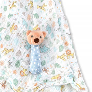 Blankets: Little Linen Muslin Wrap & Crinkle Toy Safari Bear