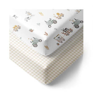 Linen: Living Textiles Tractor Ride Jersey Cot Fitted Sheet 2pk