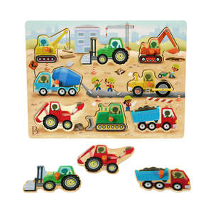 Activity Toys: B.Toys Wooden Puzzle - Construction Vehicle