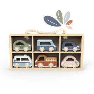 Wooden Toys: Speedy Monkey Car Display Case w/6 Vehicles