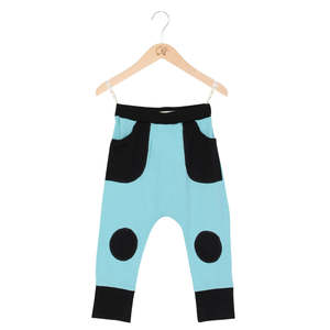 Bottoms: Mokopuna Merino Slouch Pants - Tealeaf/Black 0-3M
