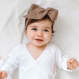 Chocolate Linen bow headband wrap