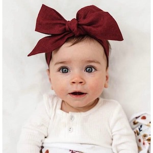 Linen Bow Headband Wraps: Burgundy Linen bow headband wrap