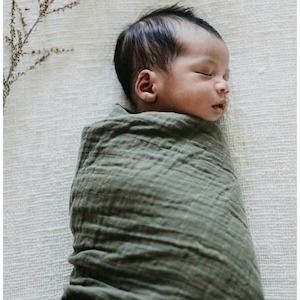 Wraps Swaddles: Dusty Olive organic muslin wrap