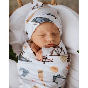 Wraps Swaddles: Shipwreck Baby jersey wrap & beanie set