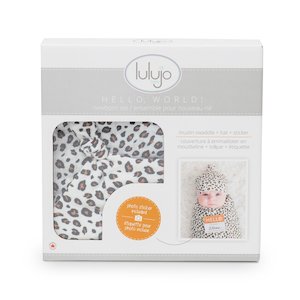 Sleep: Hello World Bamboo Swaddling Blanket & Matching Hat - Leopard