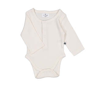 Baby Tops: Henley Rib Long Sleeve Bodysuit - Natural