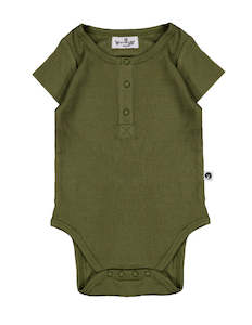 All Baby 0 2yrs: Rib Henley Short Sleeve Bodysuit - Olive