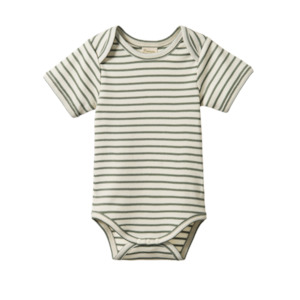 Bodysuits: Cotton Short Sleeve Bodysuit - Nettle Sailor Stripe