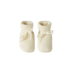 Merino Knit Drawstring Booties Natural