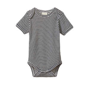 Cotton Short Sleeve Bodysuit Navy Stripe