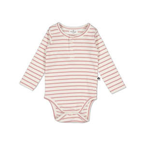 Bodysuits: Henley Rib Bodysuit Dusty Rose Stripe