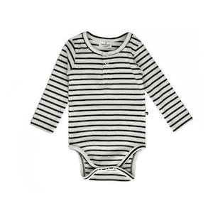 Bodysuits: Henley Rib Bodysuit Black Stripe