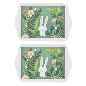 Plates Bowls: Playful Bunnies Green Garden 2pk Tray