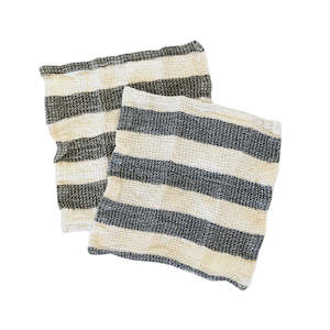 Stripe Waffle Dish Cloth Set 2 Green/Blue