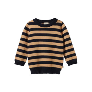 Nature Baby: Merino Knit Pullover Navy Caramel Stripe