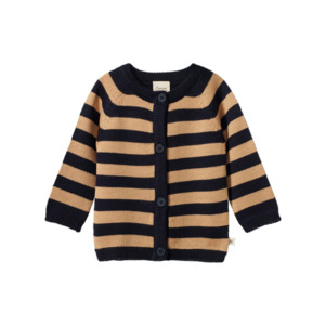 Nature Baby: Merino Knit Cardigan Navy Caramel Stripe