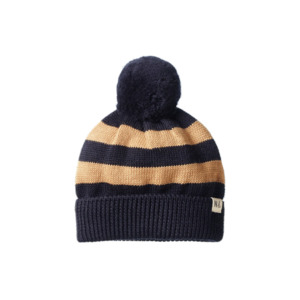 Alpine Pom Pom Beanie Navy/Caramel